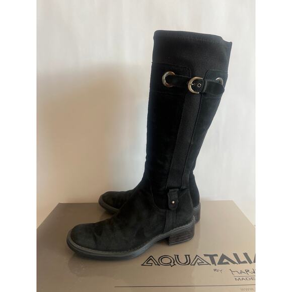 Aquatalia by Marvin K black suede tall riding boots Size 71/2 with Box - Picture 5 of 15
